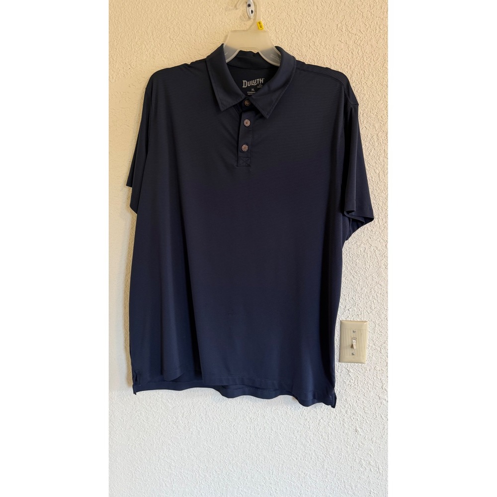 Duluth Trading Co Mens XL Navy Blue Cupron‎ Performance Micro Stripe Polo Shirt